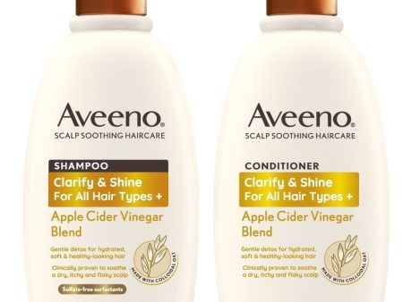 Aveeno Clarify and Shine+ Apple Cider Vinegar Blend Shampoo & Conditioner Twin 2 x 300ml For Discount