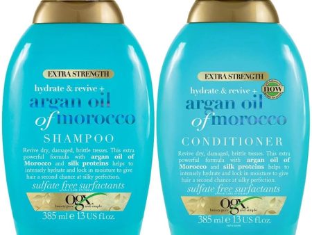 OGX Hydrate & Revive+ Argan Oil of Morocco Extra Strength Shampoo & Conditioner Twin 2 x 385ml Fashion