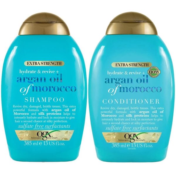 OGX Hydrate & Revive+ Argan Oil of Morocco Extra Strength Shampoo & Conditioner Twin 2 x 385ml Fashion