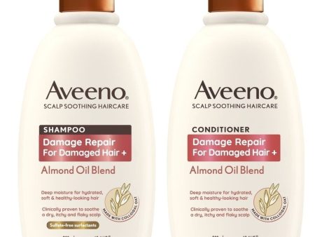 Aveeno Damage Repair+ Almond Oil Blend Shampoo & Conditioner Twin 2 x 300ml For Discount