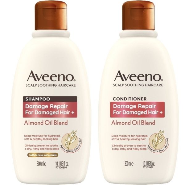 Aveeno Damage Repair+ Almond Oil Blend Shampoo & Conditioner Twin 2 x 300ml For Discount