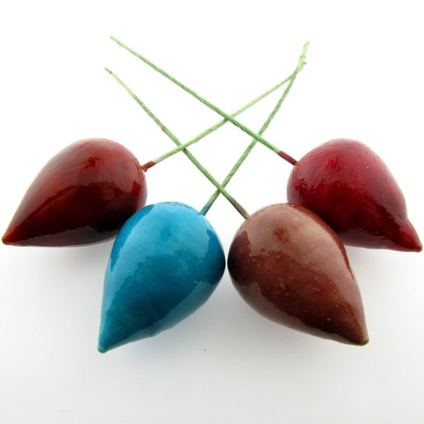 28X20MM Wine Paper Mache Pearshape On Wire (12 pieces) Online Hot Sale