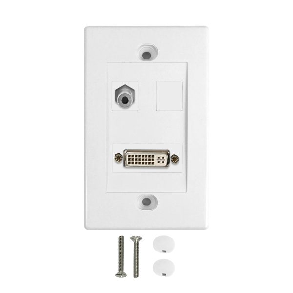 1-Port DVI + 1-Port 3.5mm Wall Plate Kit - White Online Hot Sale