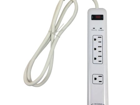 4 Outlet Surge Protector - 1200J, 4ft Cord, Down Angle Plug, 2 USB Charging Ports - White Online Sale