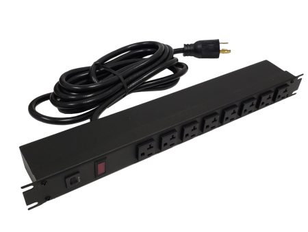 Hammond 19 inch 8 Outlet Horizontal Rack Mount Power Strip - 15ft Cord, L5-20P Plug, 5-20R Front Receptacles Hot on Sale