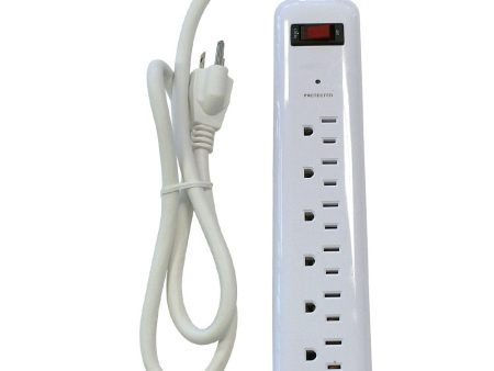 6 outlet Surge Protector  - 750J, 3ft Cord - White Hot on Sale