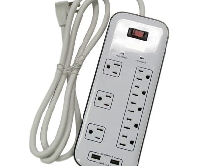 8 Outlet Surge Protector - 2400J, 6ft Cord, Down Angle Plug, 2 USB Charging Ports - White on Sale