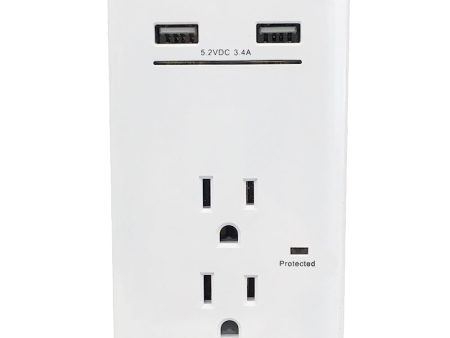 2 Outlet Power Tap - 450J Surge protection, 2 Fast Charge USB Port - White Online now