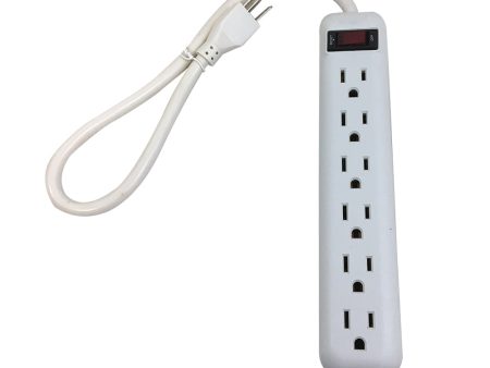 6 Outlet Power Strip - 1.5ft Cord, Straight Plug - White For Sale