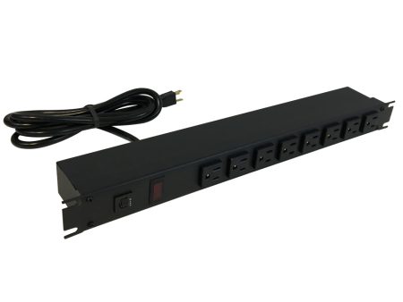 Hammond 19 Inch 8 Outlet Horizontal Rack Mount Power Strip - 15ft Cord, 5-15P Plug, 5-15R Front Receptacles Online now