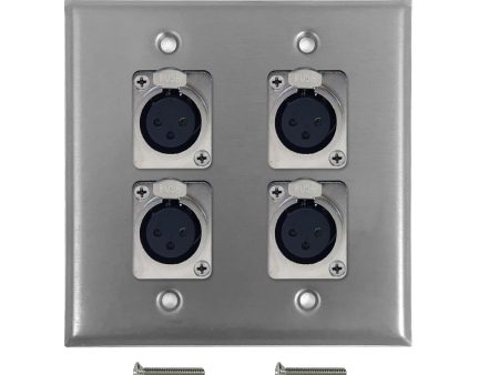 XLR 4 x Female Locking Wall Plate Kit - Stainless Steel Discount