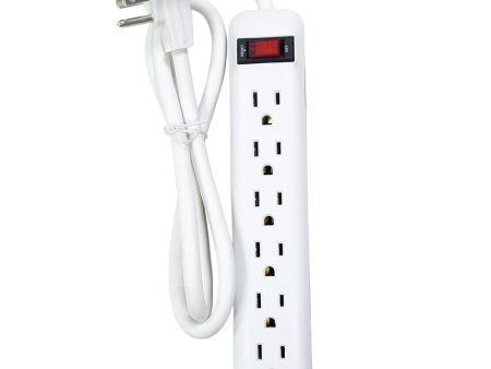 6 Outlet Power Strip - 3ft Cord, Down Angle Plug - White Discount